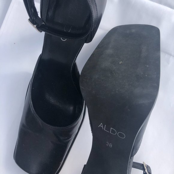 Aldo Black Suede Square-Toe Ankle Strap Heels - Picture 5 of 10
